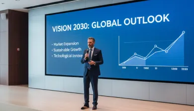 hombre delante de ecran y diapositiva de alto impacto